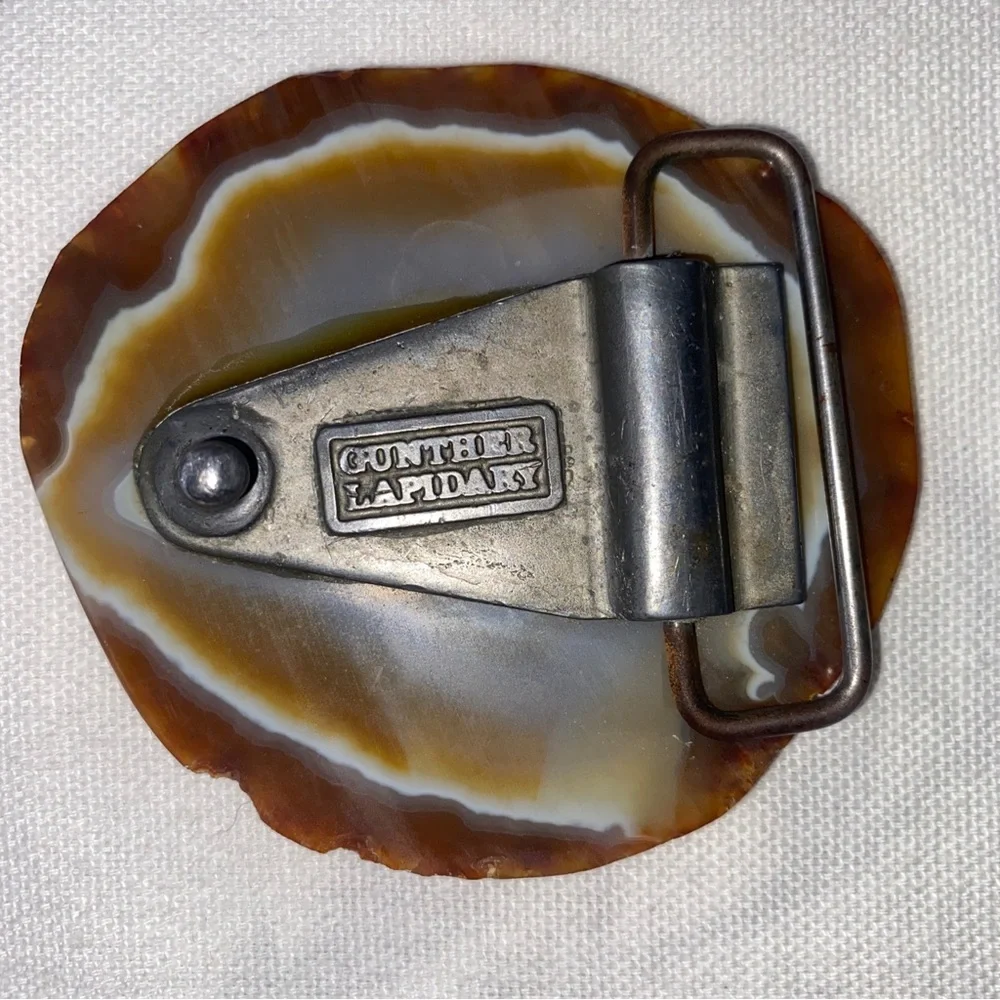 Vintage Agate slice Belt Buckle by Gunther Lapidary Western Cowboy Rodeo‎